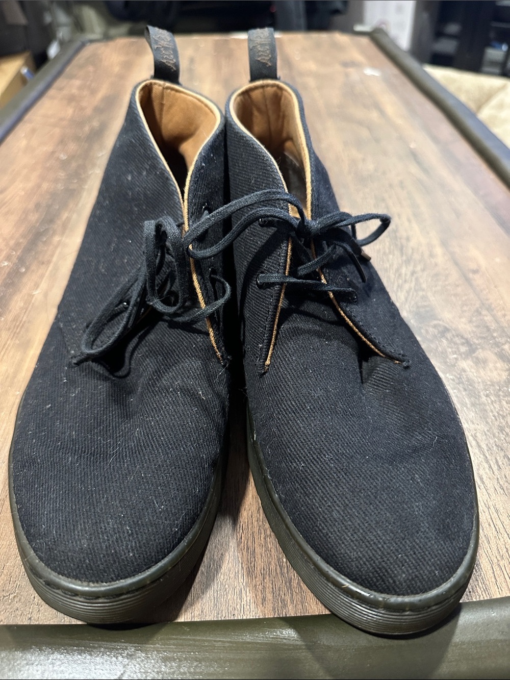 Dr. Martens Black Canvas Ankle Booties with Tan Lining